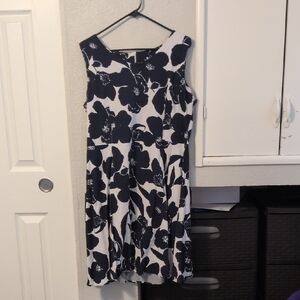 Amazon White Sleeveless Midi Dress with Black Floral Print